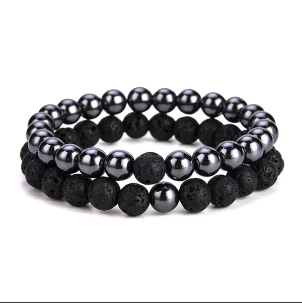 TCC™ Natural Hematite & Volcanic Lava Stone Pair Bracelet For Willpower & Protection